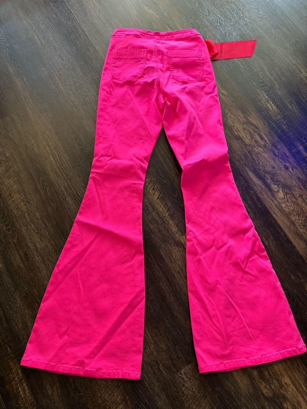 Judith March Hot Pink Boot Cut Pants with Red Ribbon Trim - Picture 3 of 10